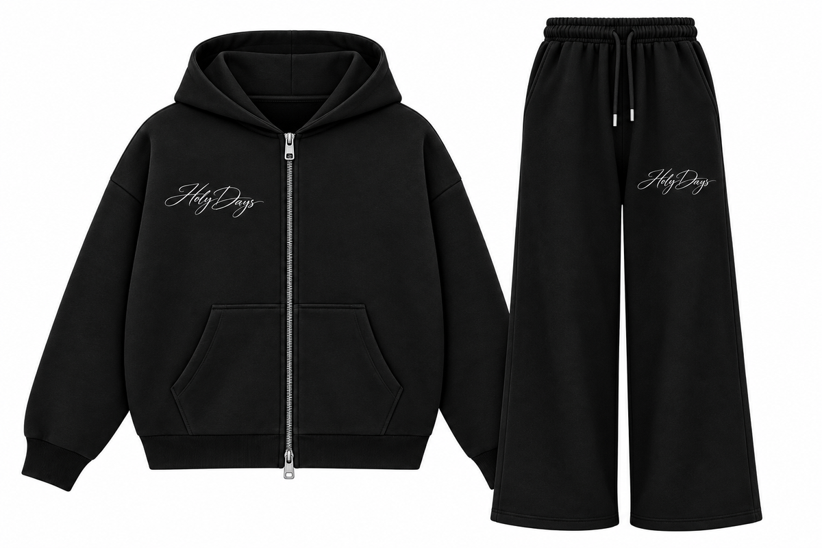 Holy Days- Boxy Dual Zipper Hoodie & Baggy fit Sweatpants Bundle