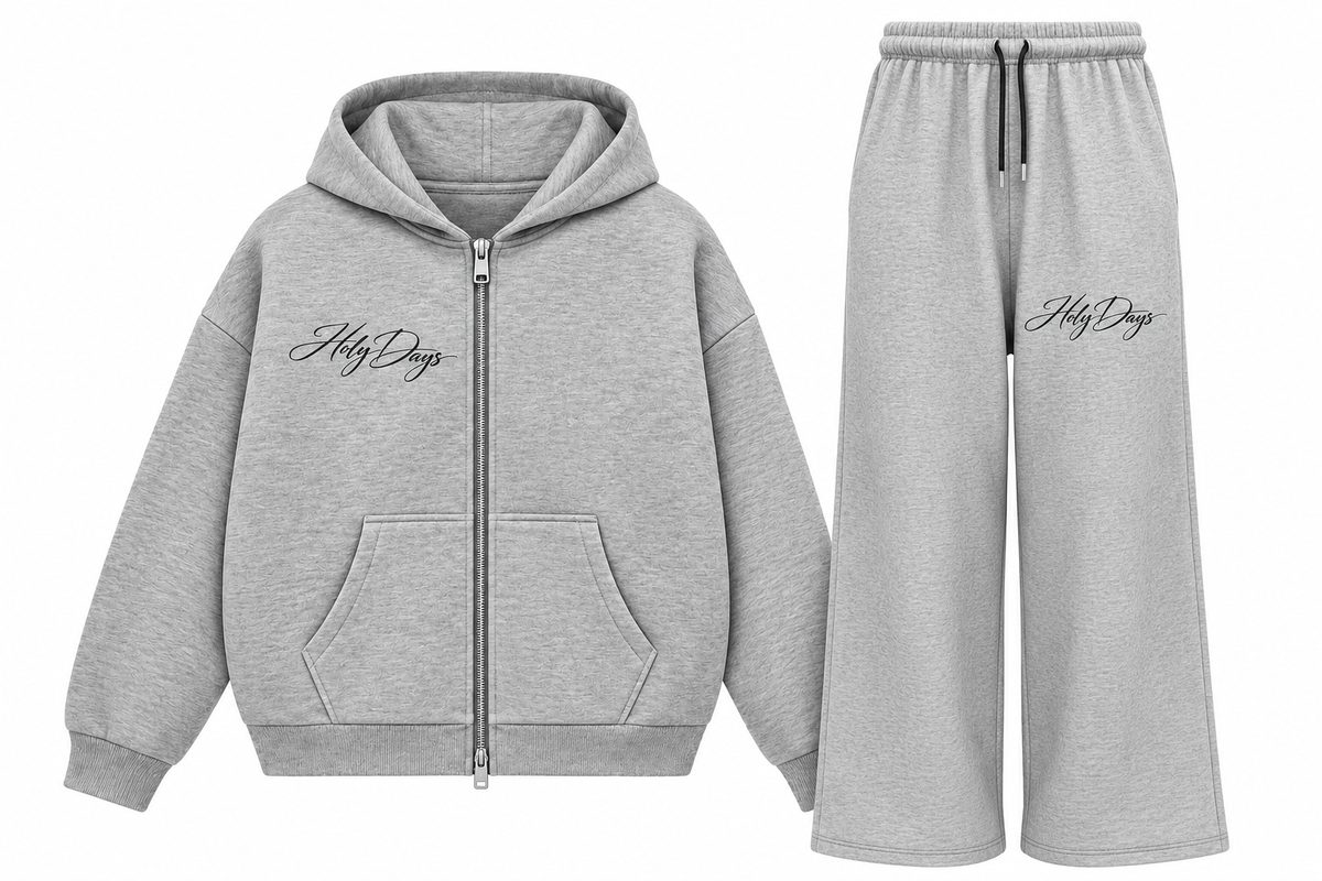Holy Days- Boxy Dual Zipper Hoodie & Baggy fit Sweatpants Bundle