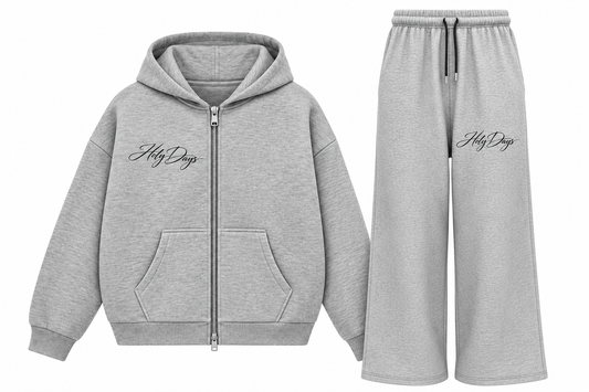 Holy Days- Boxy Dual Zipper Hoodie & Baggy fit Sweatpants Bundle