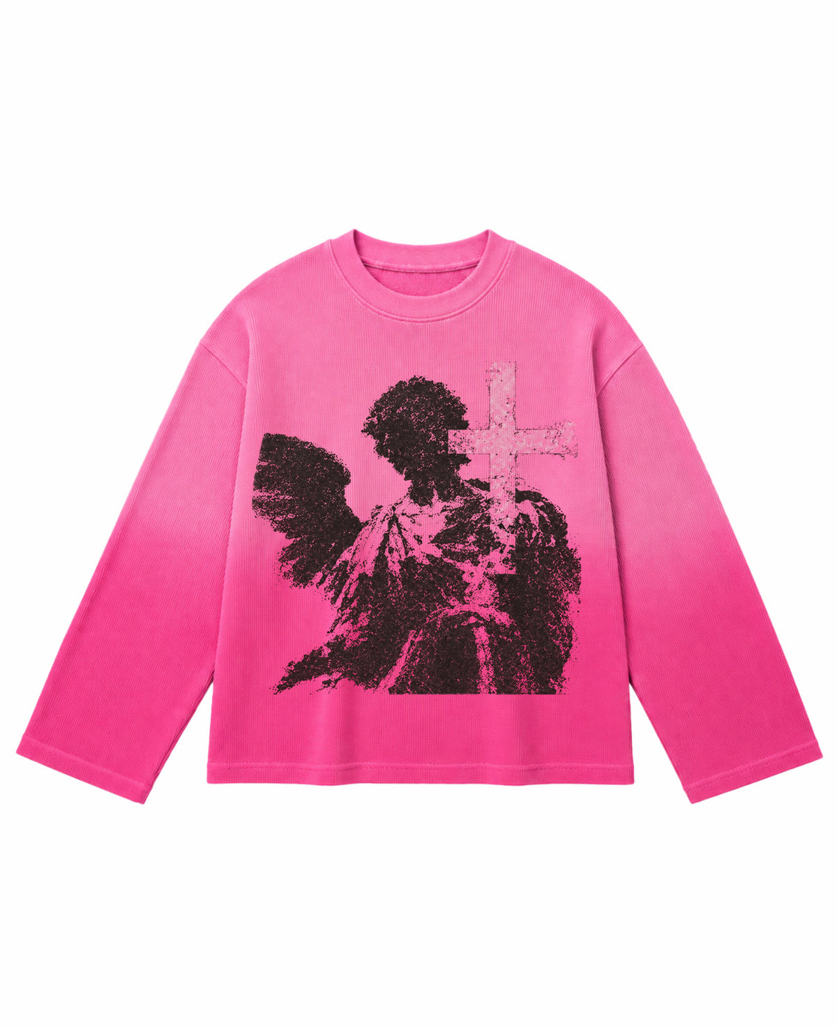 Pink Ombré Waffle Knit Oversized Full-Sleeve Front Design