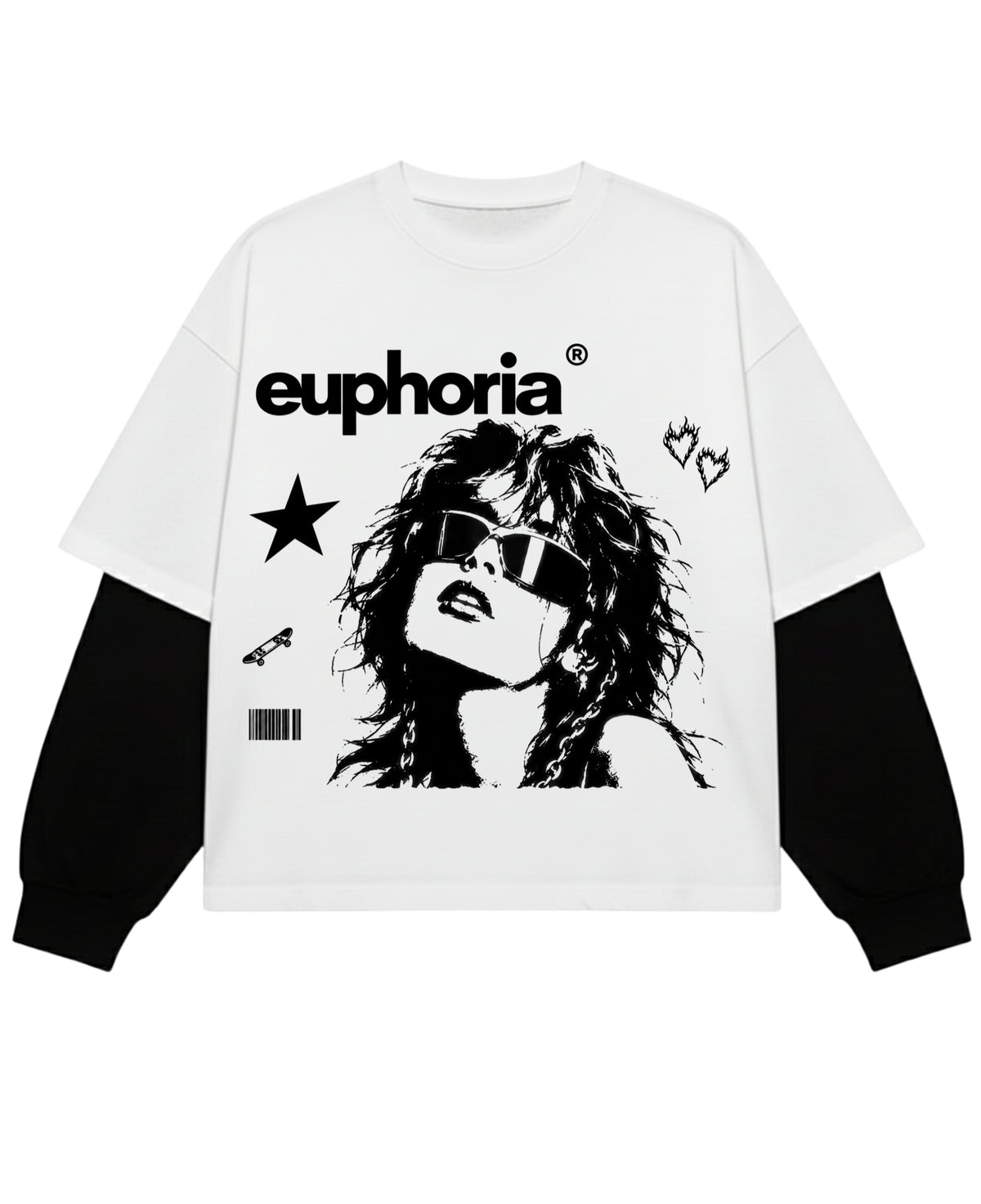 White With Black Sleeve Oversized Tee Front Design