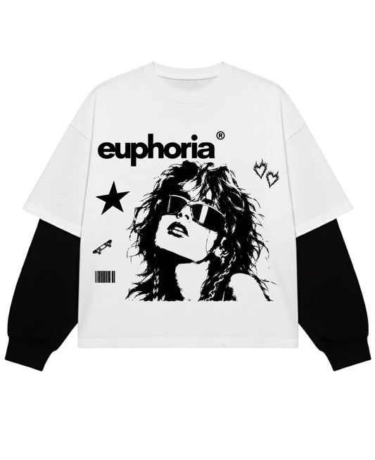 White With Black Sleeve Oversized Tee Front Design
