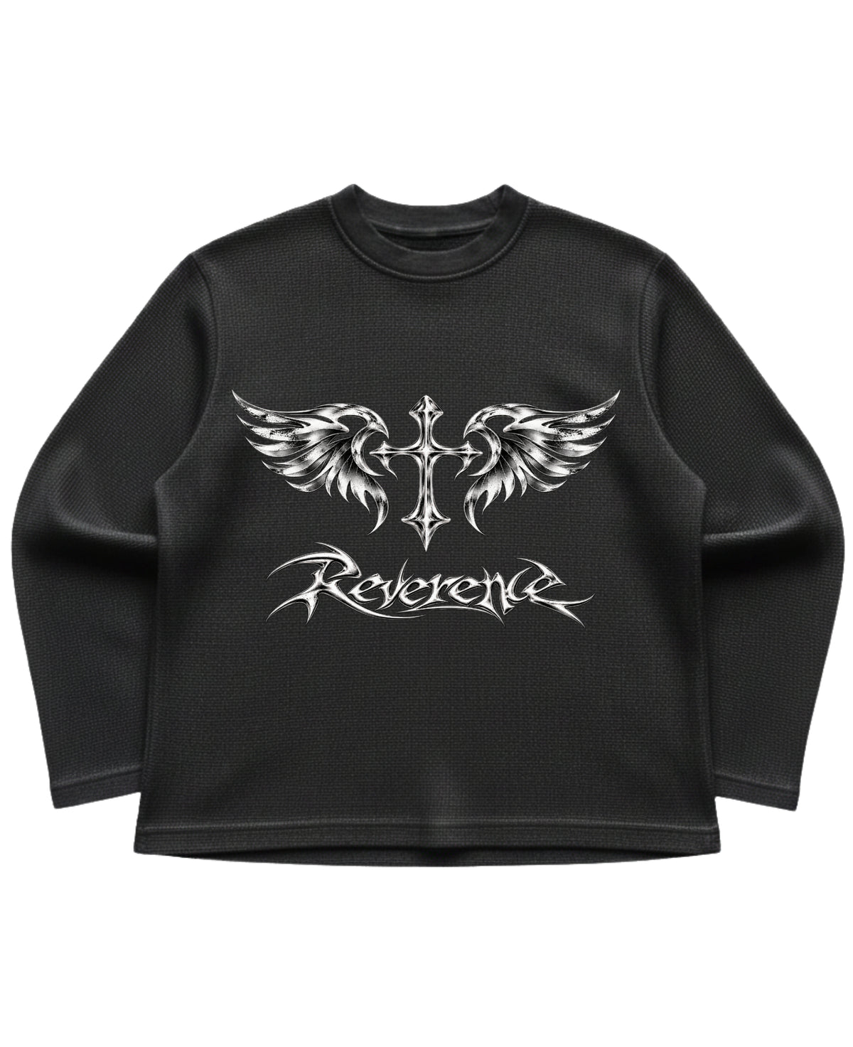 Black waffle knit oversized full-sleeve Front Design