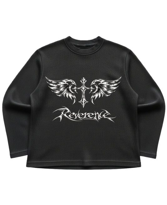 Black waffle knit oversized full-sleeve Front Design