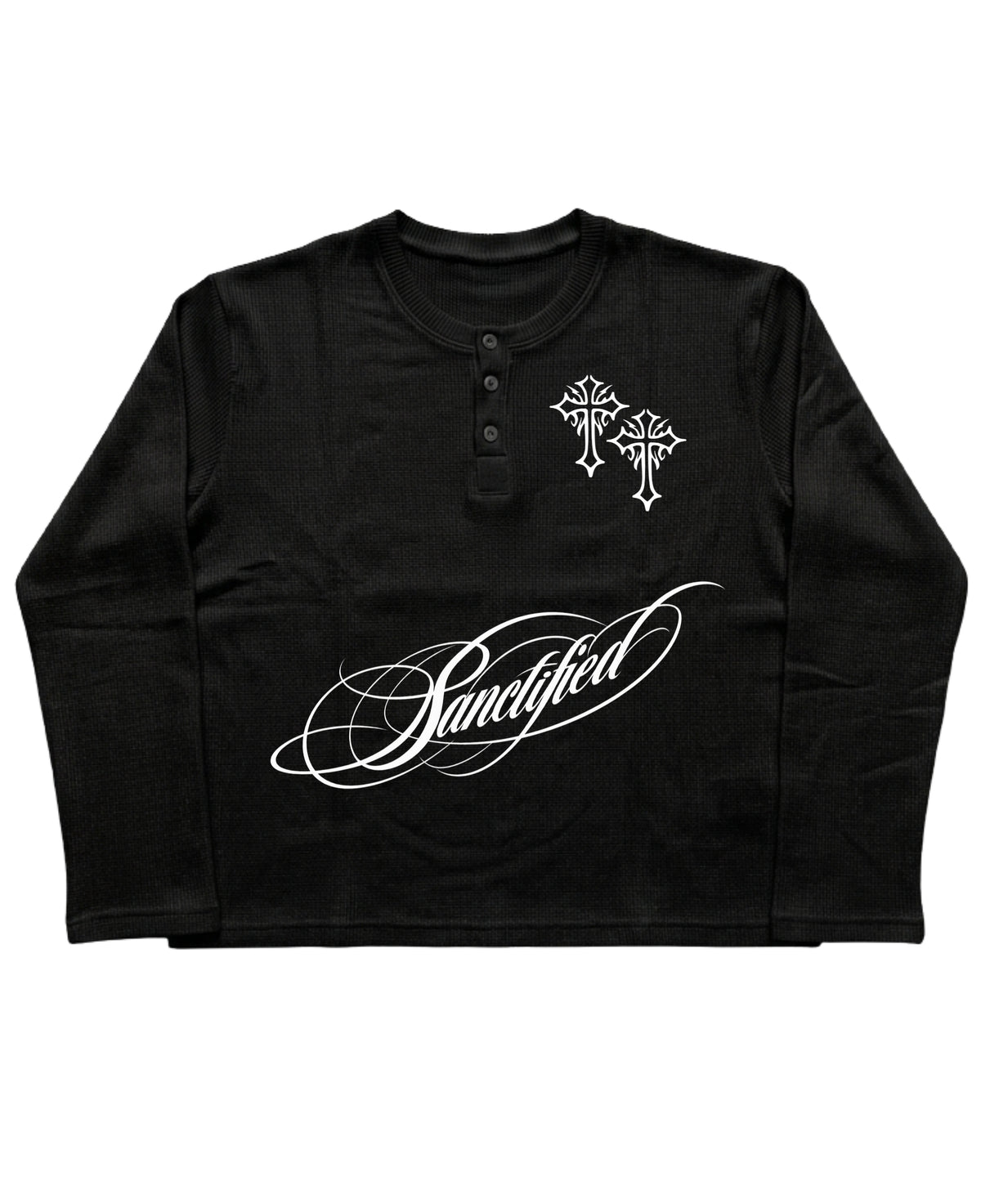 Black Henley waffle knit Front Design